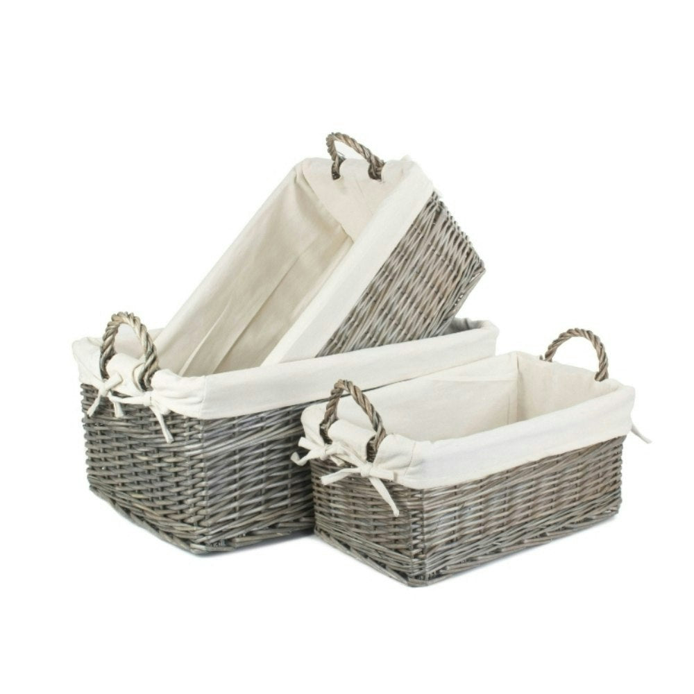 Shallow Wicker Storage Basket with Cotton Lining