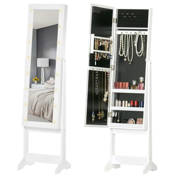 LED Mirrored Jewelry Cabinet with Storage