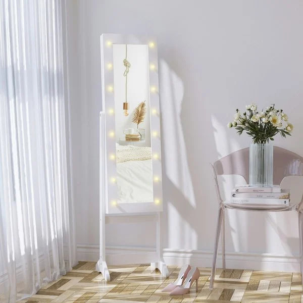 LED Mirrored Jewelry Cabinet with Storage
