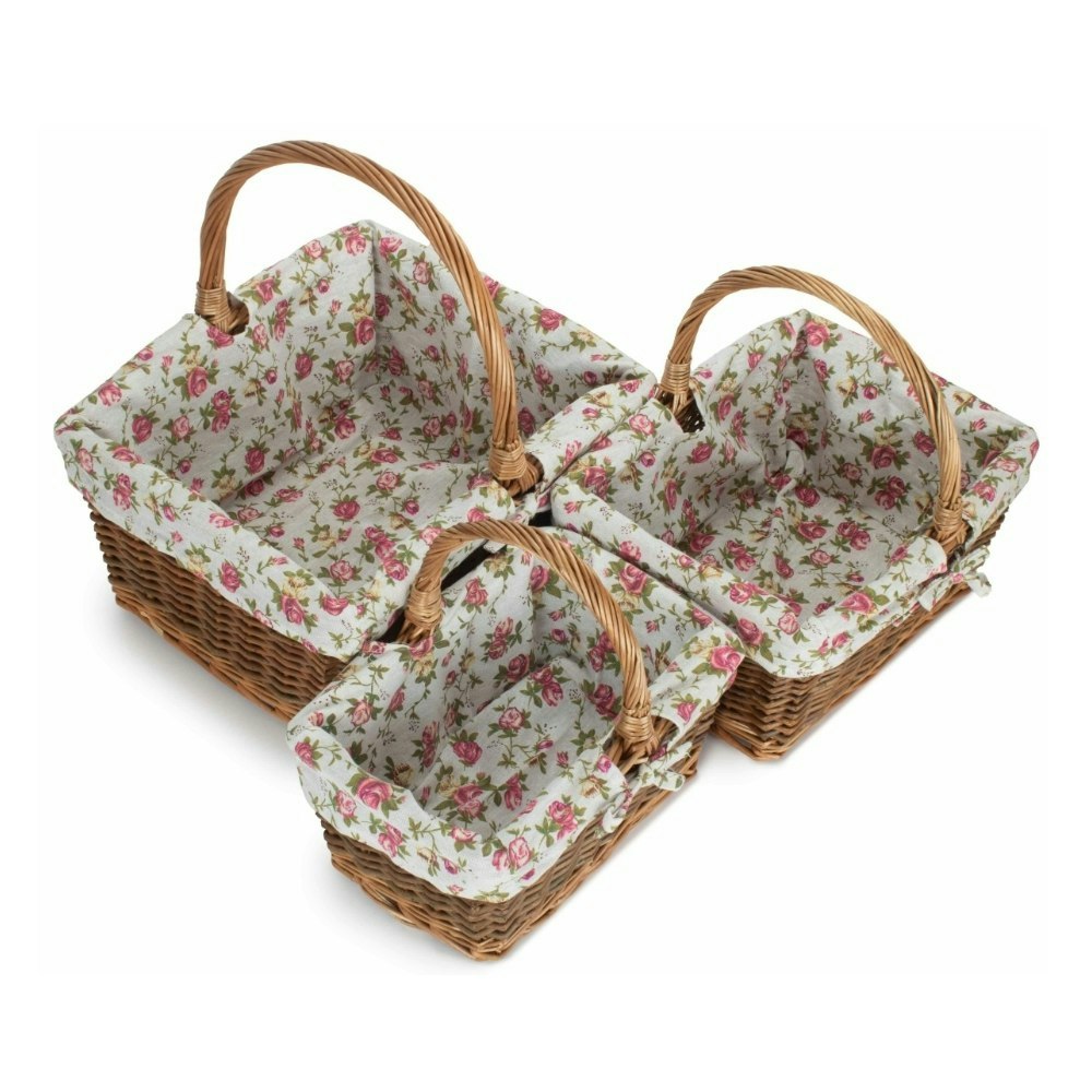 Willow Shopping Basket with Floral Lining