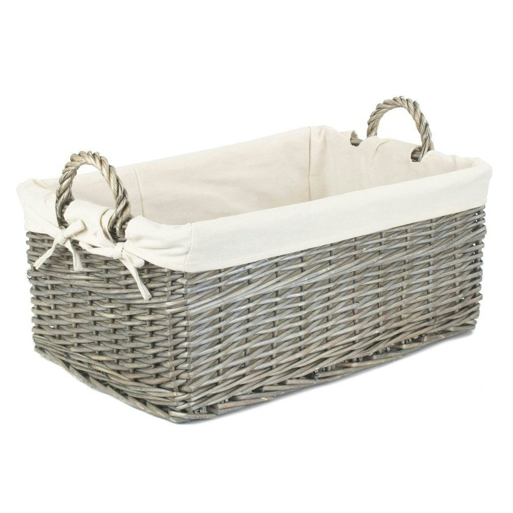 Shallow Wicker Storage Basket with Cotton Lining