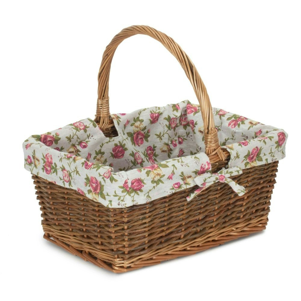 Willow Shopping Basket with Floral Lining