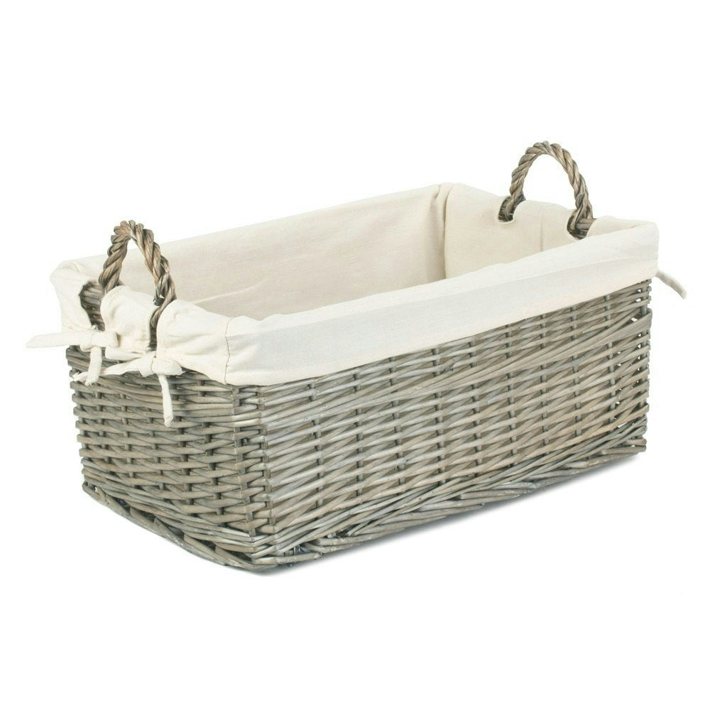 Shallow Wicker Storage Basket with Cotton Lining