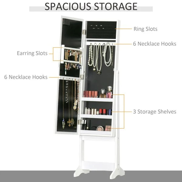 LED Mirrored Jewelry Cabinet with Storage