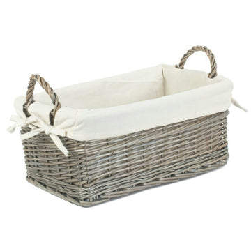 Shallow Wicker Storage Basket with Cotton Lining