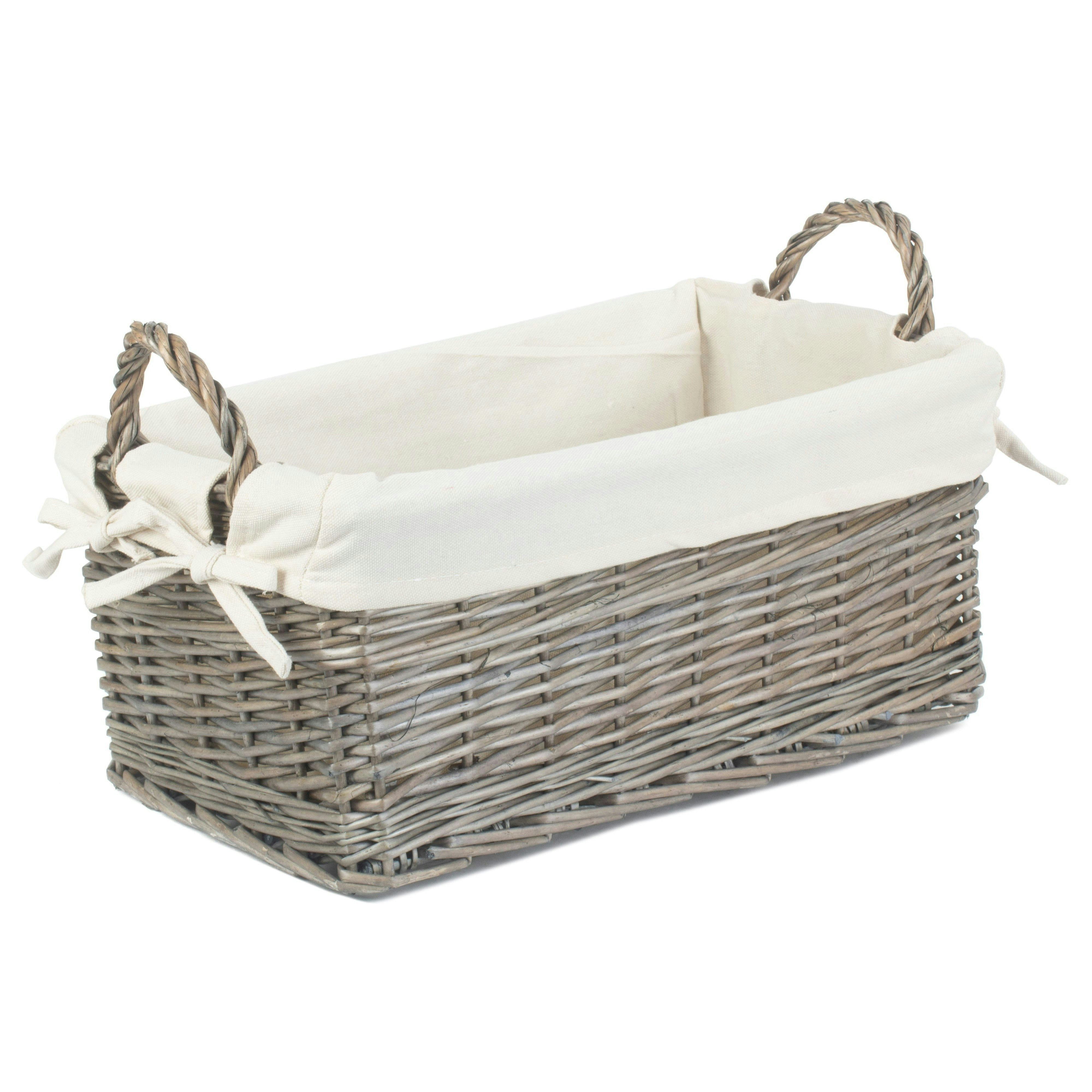 Shallow Wicker Storage Basket with Cotton Lining